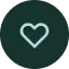 A simple white heart outline icon is centered on a dark green background.