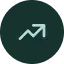 A simple light green upward-trending arrow icon on a dark green circular background, symbolizing growth or an increase in value.
