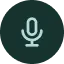 A light green microphone icon centered on a dark green, rounded square background.