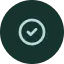 A white checkmark inside a white circle on a dark green background.