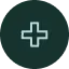 A light green plus sign is centered on a dark green circular background, symbolizing the supportive care provided by SeniorConcierge St.Louis for seniors.