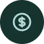A light green dollar sign inside a circle on a dark green background, representing SeniorConcierge services for St.Louis Seniors.