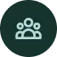 A simple icon of three abstract people, depicted as circles for heads and curved lines for bodies, on a dark green background—ideal for SeniorConcierge or any service supporting St.Louis seniors.