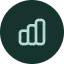 A simple icon of three vertical bars of increasing height, arranged left to right like a bar chart or graph, represents SeniorConcierge St.Louis’s commitment to empowering seniors, all set on a dark green background.
