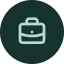 A simple, light-colored briefcase icon is centered on a dark green square background, representing SeniorConcierge St.Louis and its commitment to serving local seniors.
